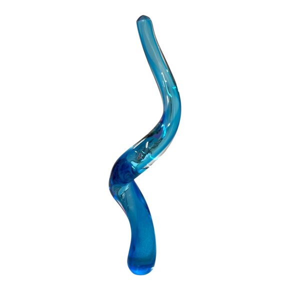 Art Blue Glass Wave Twisted Cone Sculpture Modern Art Decor Curved Abstract MCM - Picture 5 of 9